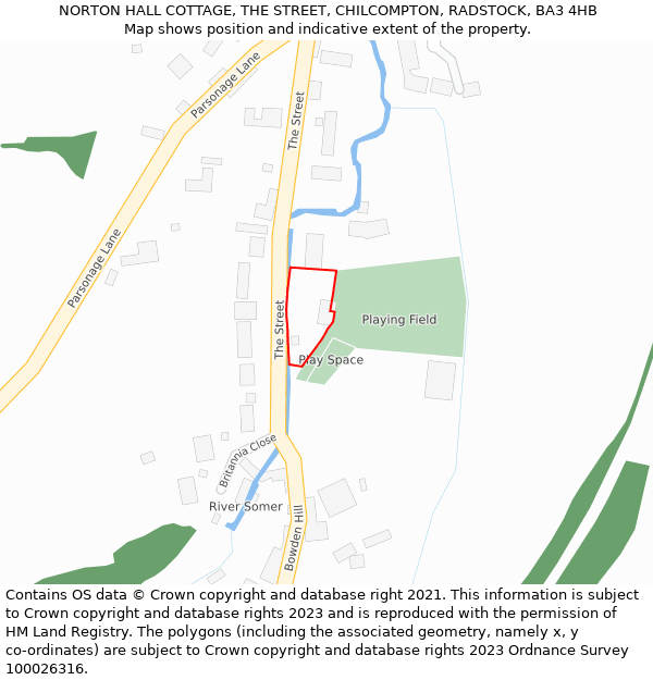 NORTON HALL COTTAGE, THE STREET, CHILCOMPTON, RADSTOCK, BA3 4HB: Location map and indicative extent of plot