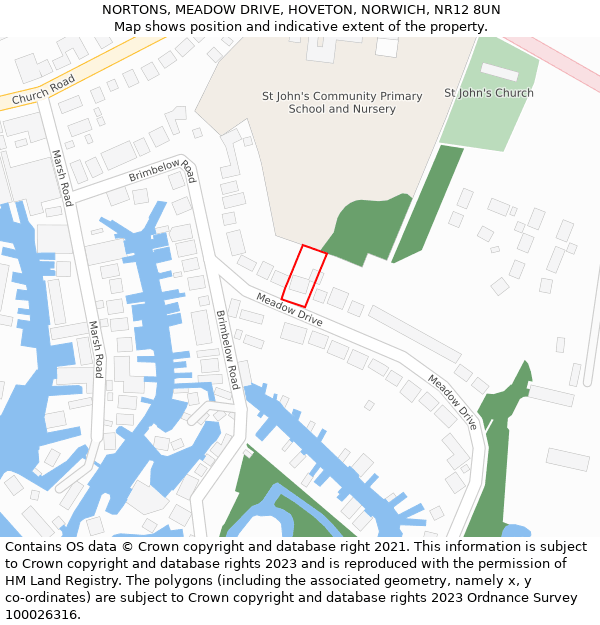 NORTONS, MEADOW DRIVE, HOVETON, NORWICH, NR12 8UN: Location map and indicative extent of plot