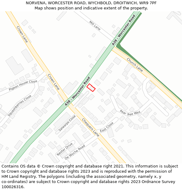 NORVENA, WORCESTER ROAD, WYCHBOLD, DROITWICH, WR9 7PF: Location map and indicative extent of plot