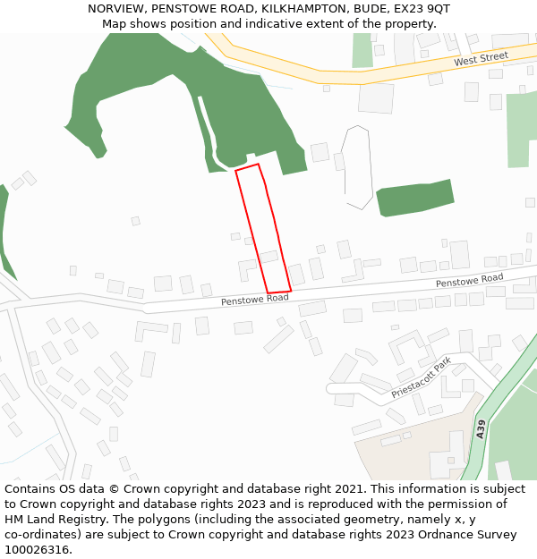 NORVIEW, PENSTOWE ROAD, KILKHAMPTON, BUDE, EX23 9QT: Location map and indicative extent of plot