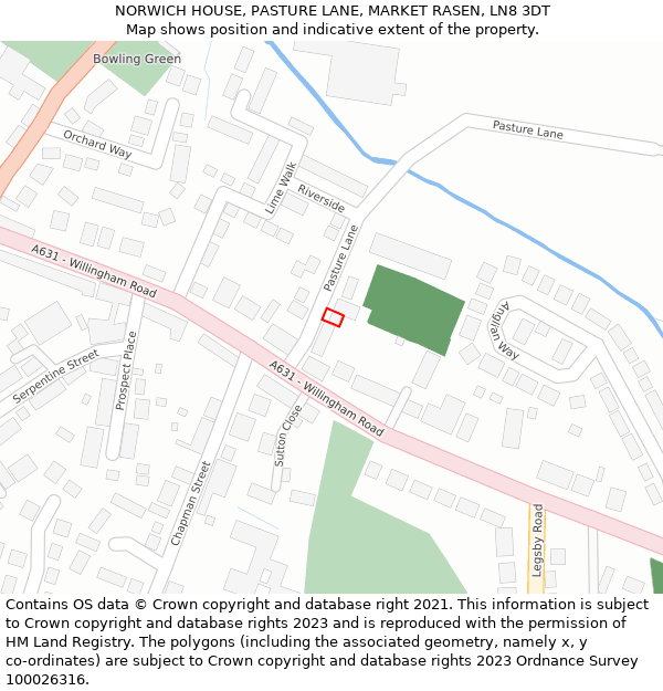 NORWICH HOUSE, PASTURE LANE, MARKET RASEN, LN8 3DT: Location map and indicative extent of plot