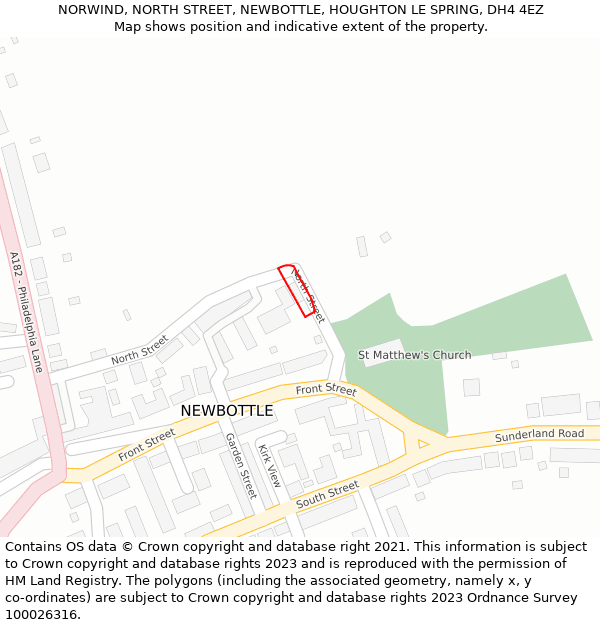 NORWIND, NORTH STREET, NEWBOTTLE, HOUGHTON LE SPRING, DH4 4EZ: Location map and indicative extent of plot