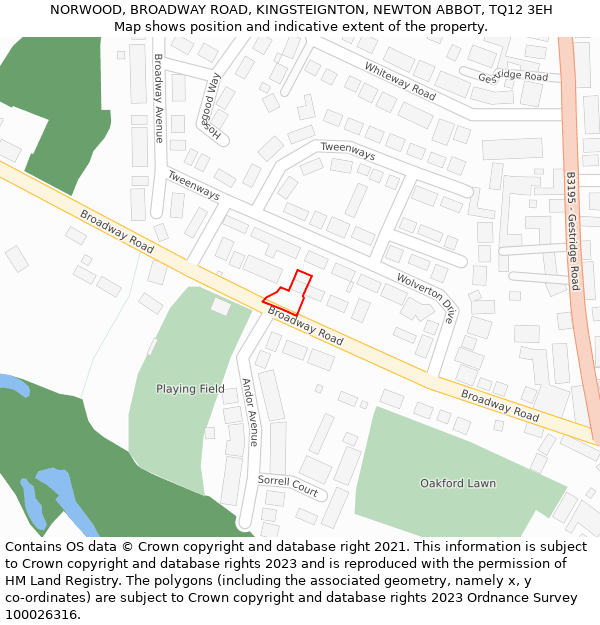 NORWOOD, BROADWAY ROAD, KINGSTEIGNTON, NEWTON ABBOT, TQ12 3EH: Location map and indicative extent of plot