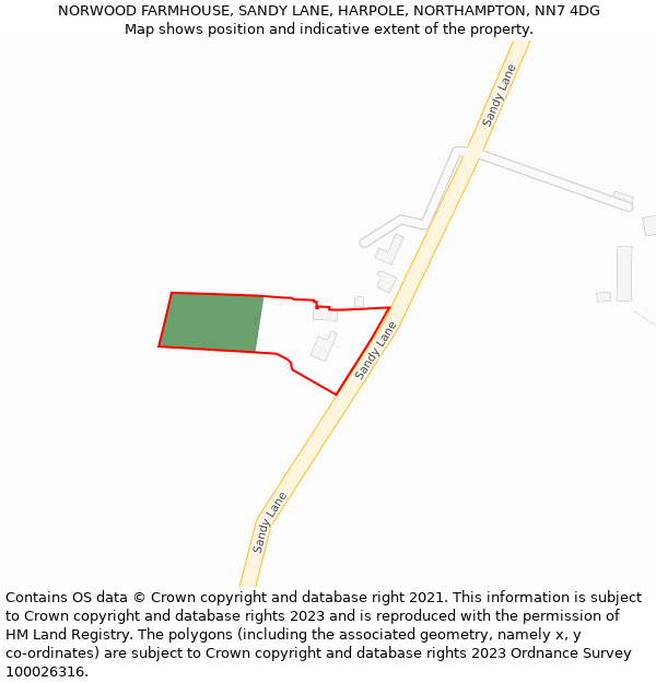 NORWOOD FARMHOUSE, SANDY LANE, HARPOLE, NORTHAMPTON, NN7 4DG: Location map and indicative extent of plot