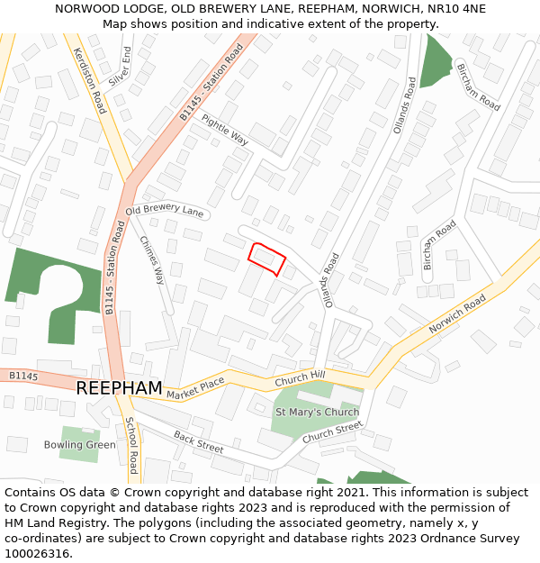 NORWOOD LODGE, OLD BREWERY LANE, REEPHAM, NORWICH, NR10 4NE: Location map and indicative extent of plot