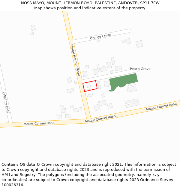 NOSS MAYO, MOUNT HERMON ROAD, PALESTINE, ANDOVER, SP11 7EW: Location map and indicative extent of plot