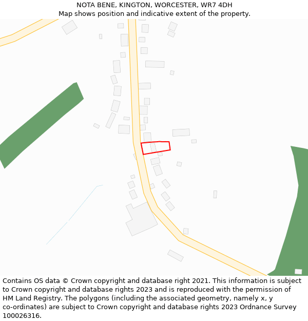 NOTA BENE, KINGTON, WORCESTER, WR7 4DH: Location map and indicative extent of plot