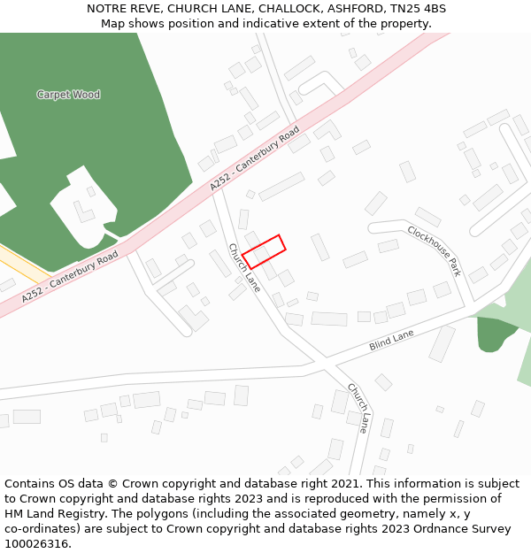 NOTRE REVE, CHURCH LANE, CHALLOCK, ASHFORD, TN25 4BS: Location map and indicative extent of plot