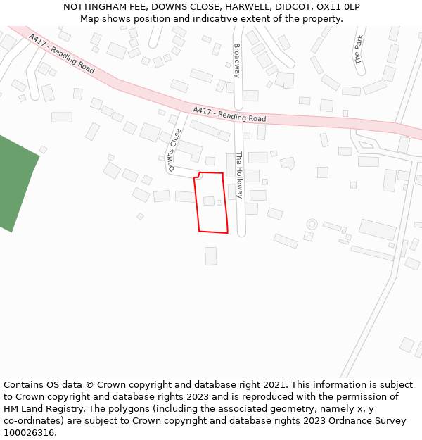 NOTTINGHAM FEE, DOWNS CLOSE, HARWELL, DIDCOT, OX11 0LP: Location map and indicative extent of plot