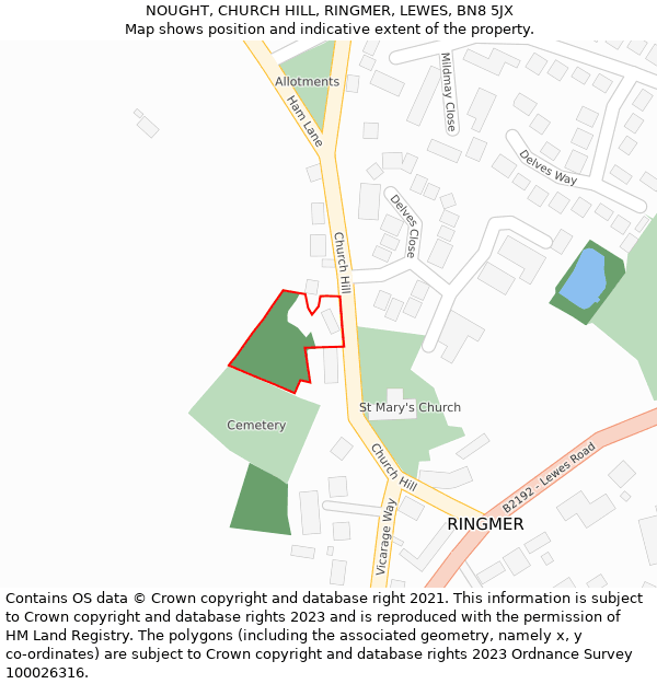 NOUGHT, CHURCH HILL, RINGMER, LEWES, BN8 5JX: Location map and indicative extent of plot