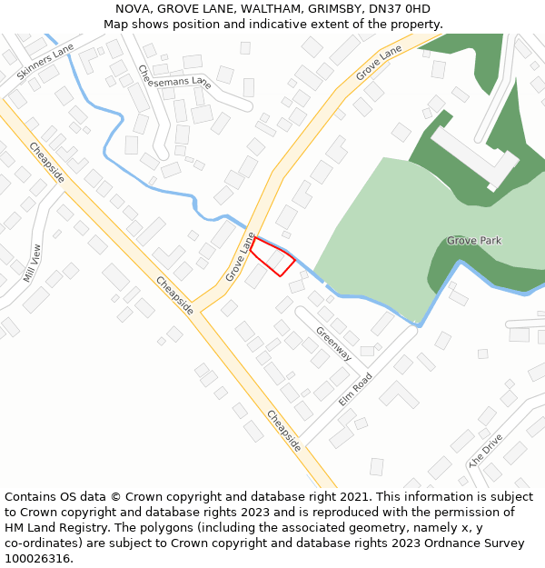 NOVA, GROVE LANE, WALTHAM, GRIMSBY, DN37 0HD: Location map and indicative extent of plot