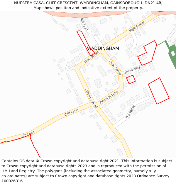 NUESTRA CASA, CLIFF CRESCENT, WADDINGHAM, GAINSBOROUGH, DN21 4RJ: Location map and indicative extent of plot