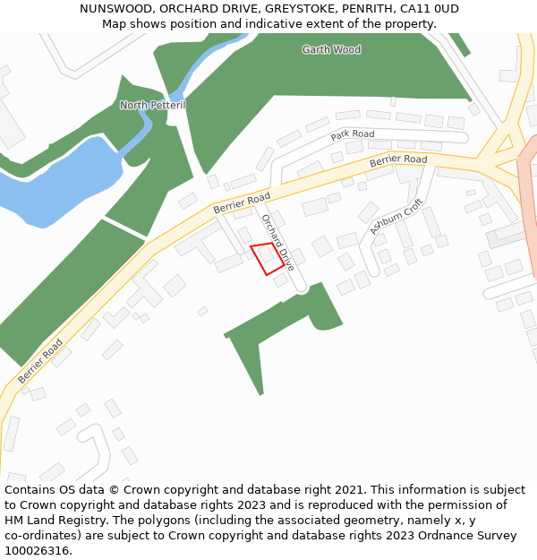 NUNSWOOD, ORCHARD DRIVE, GREYSTOKE, PENRITH, CA11 0UD: Location map and indicative extent of plot