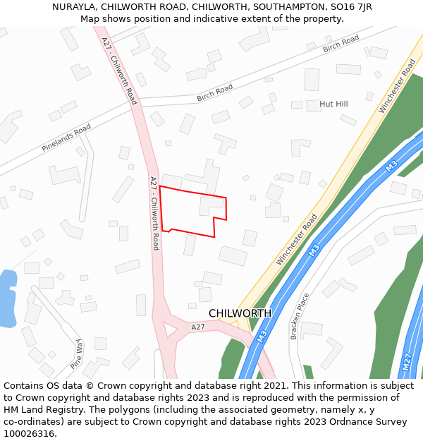 NURAYLA, CHILWORTH ROAD, CHILWORTH, SOUTHAMPTON, SO16 7JR: Location map and indicative extent of plot