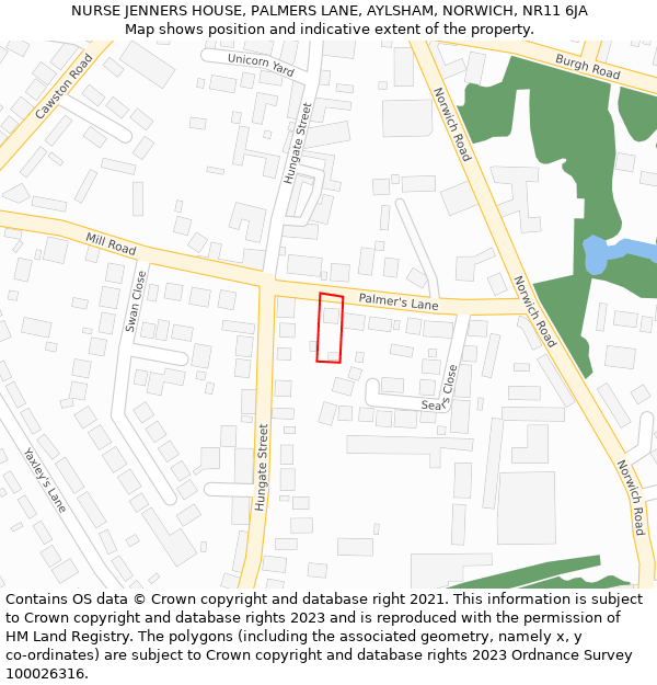 NURSE JENNERS HOUSE, PALMERS LANE, AYLSHAM, NORWICH, NR11 6JA: Location map and indicative extent of plot