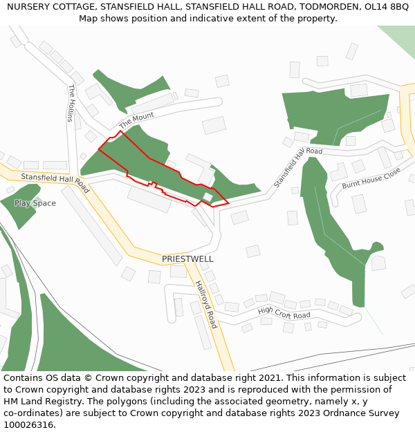 NURSERY COTTAGE, STANSFIELD HALL, STANSFIELD HALL ROAD, TODMORDEN, OL14 8BQ: Location map and indicative extent of plot