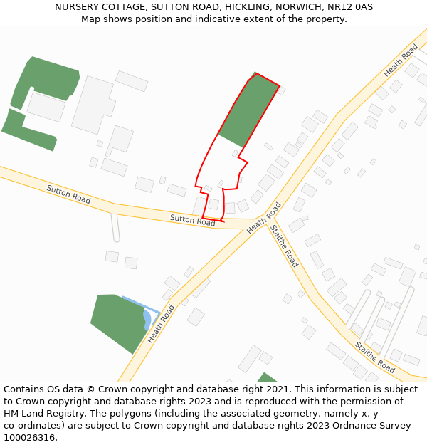 NURSERY COTTAGE, SUTTON ROAD, HICKLING, NORWICH, NR12 0AS: Location map and indicative extent of plot