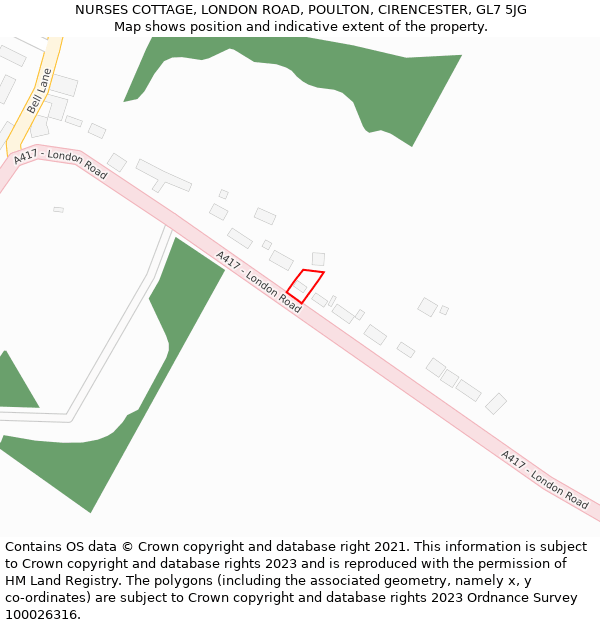 NURSES COTTAGE, LONDON ROAD, POULTON, CIRENCESTER, GL7 5JG: Location map and indicative extent of plot