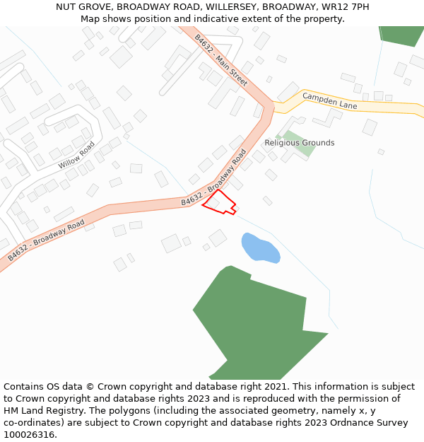 NUT GROVE, BROADWAY ROAD, WILLERSEY, BROADWAY, WR12 7PH: Location map and indicative extent of plot