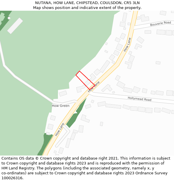 NUTANA, HOW LANE, CHIPSTEAD, COULSDON, CR5 3LN: Location map and indicative extent of plot