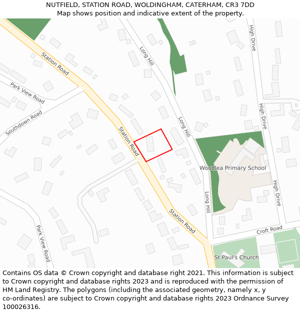 NUTFIELD, STATION ROAD, WOLDINGHAM, CATERHAM, CR3 7DD: Location map and indicative extent of plot