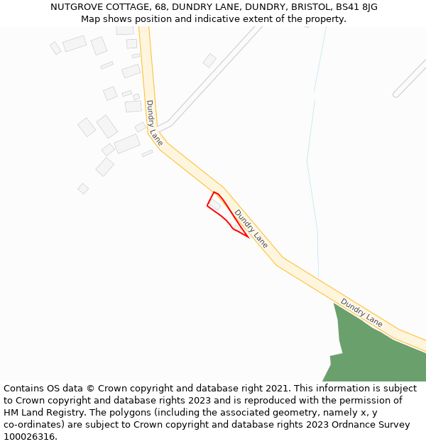 NUTGROVE COTTAGE, 68, DUNDRY LANE, DUNDRY, BRISTOL, BS41 8JG: Location map and indicative extent of plot