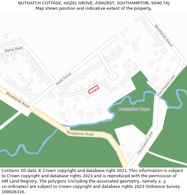 NUTHATCH COTTAGE, HAZEL GROVE, ASHURST, SOUTHAMPTON, SO40 7AJ: Location map and indicative extent of plot