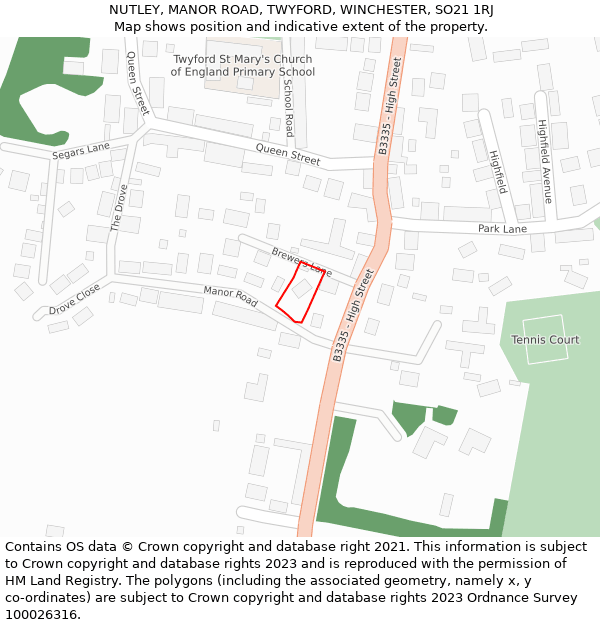 NUTLEY, MANOR ROAD, TWYFORD, WINCHESTER, SO21 1RJ: Location map and indicative extent of plot