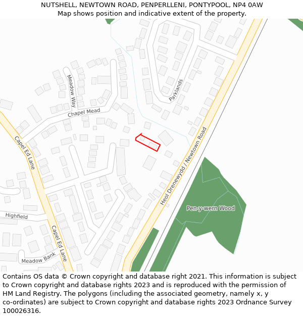 NUTSHELL, NEWTOWN ROAD, PENPERLLENI, PONTYPOOL, NP4 0AW: Location map and indicative extent of plot