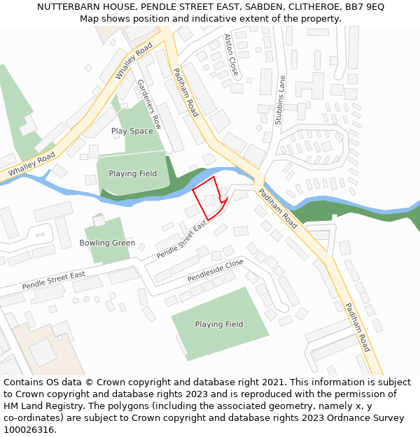 NUTTERBARN HOUSE, PENDLE STREET EAST, SABDEN, CLITHEROE, BB7 9EQ: Location map and indicative extent of plot