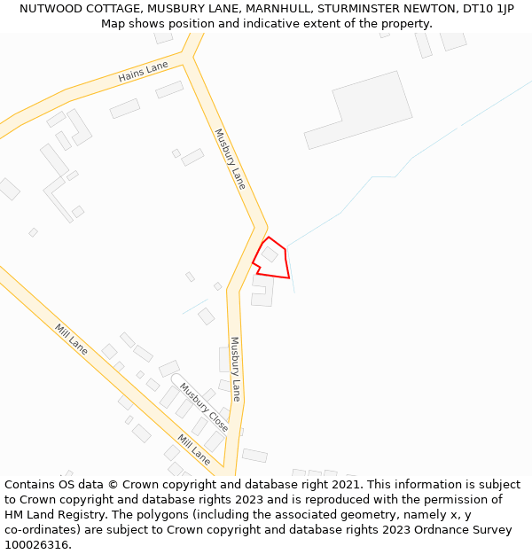 NUTWOOD COTTAGE, MUSBURY LANE, MARNHULL, STURMINSTER NEWTON, DT10 1JP: Location map and indicative extent of plot