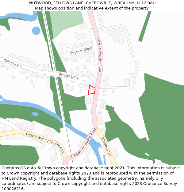 NUTWOOD, FELLOWS LANE, CAERGWRLE, WREXHAM, LL12 9AU: Location map and indicative extent of plot