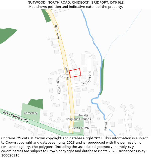 NUTWOOD, NORTH ROAD, CHIDEOCK, BRIDPORT, DT6 6LE: Location map and indicative extent of plot