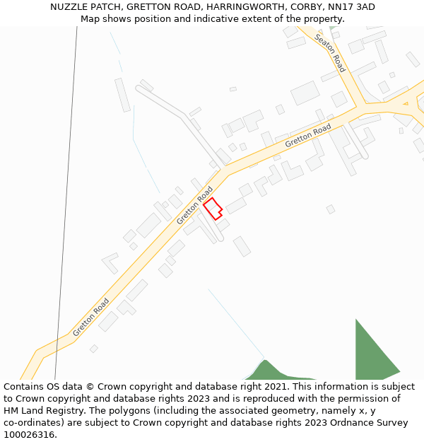 NUZZLE PATCH, GRETTON ROAD, HARRINGWORTH, CORBY, NN17 3AD: Location map and indicative extent of plot
