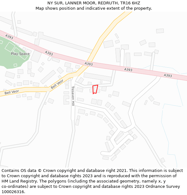 NY SUR, LANNER MOOR, REDRUTH, TR16 6HZ: Location map and indicative extent of plot