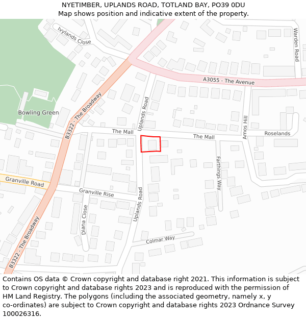 NYETIMBER, UPLANDS ROAD, TOTLAND BAY, PO39 0DU: Location map and indicative extent of plot