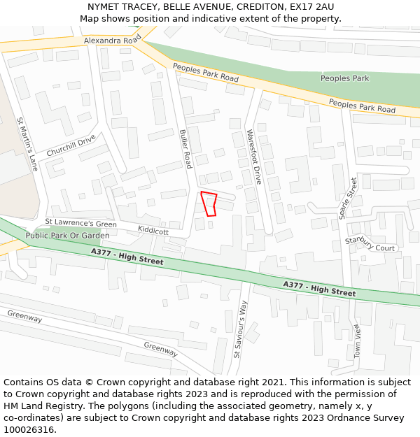 NYMET TRACEY, BELLE AVENUE, CREDITON, EX17 2AU: Location map and indicative extent of plot