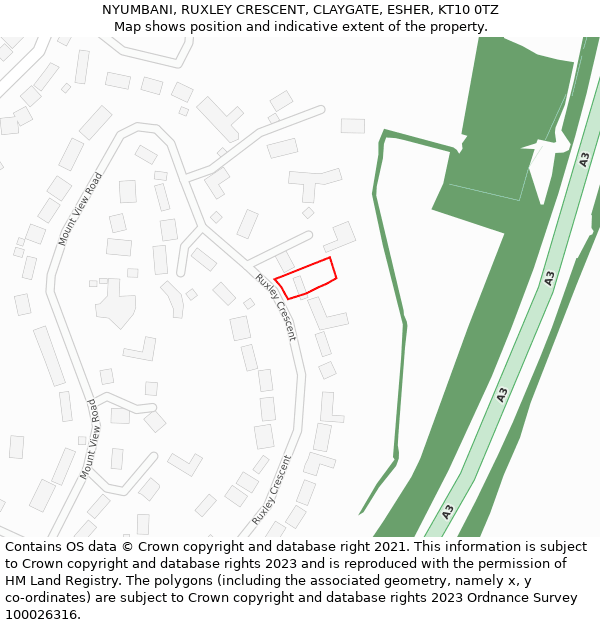 NYUMBANI, RUXLEY CRESCENT, CLAYGATE, ESHER, KT10 0TZ: Location map and indicative extent of plot