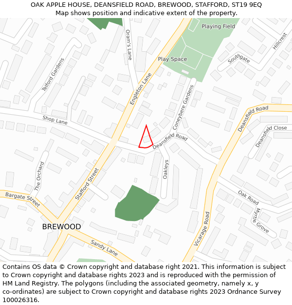 OAK APPLE HOUSE, DEANSFIELD ROAD, BREWOOD, STAFFORD, ST19 9EQ: Location map and indicative extent of plot