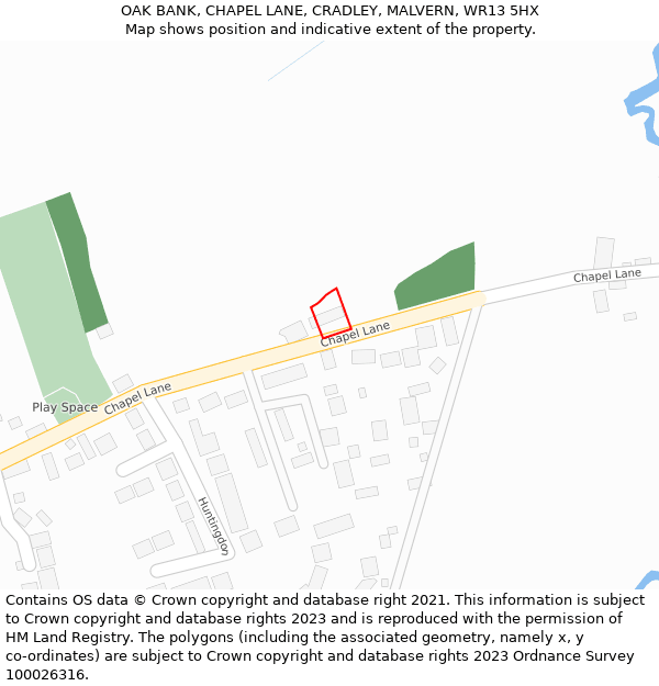 OAK BANK, CHAPEL LANE, CRADLEY, MALVERN, WR13 5HX: Location map and indicative extent of plot