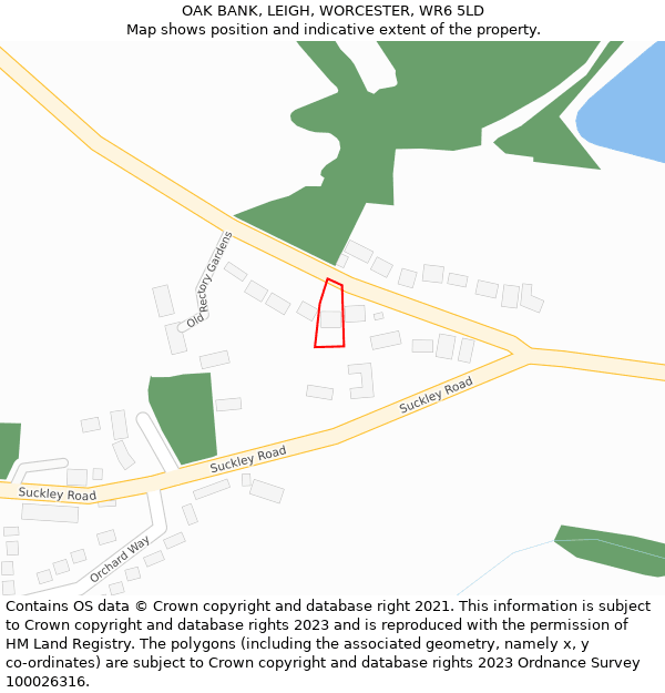 OAK BANK, LEIGH, WORCESTER, WR6 5LD: Location map and indicative extent of plot