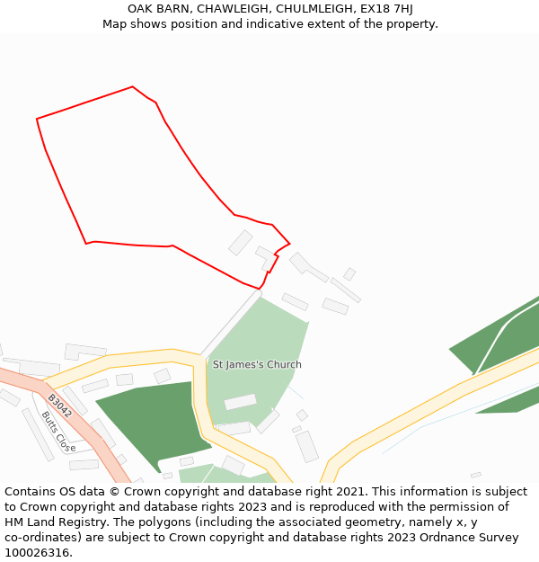 OAK BARN, CHAWLEIGH, CHULMLEIGH, EX18 7HJ: Location map and indicative extent of plot