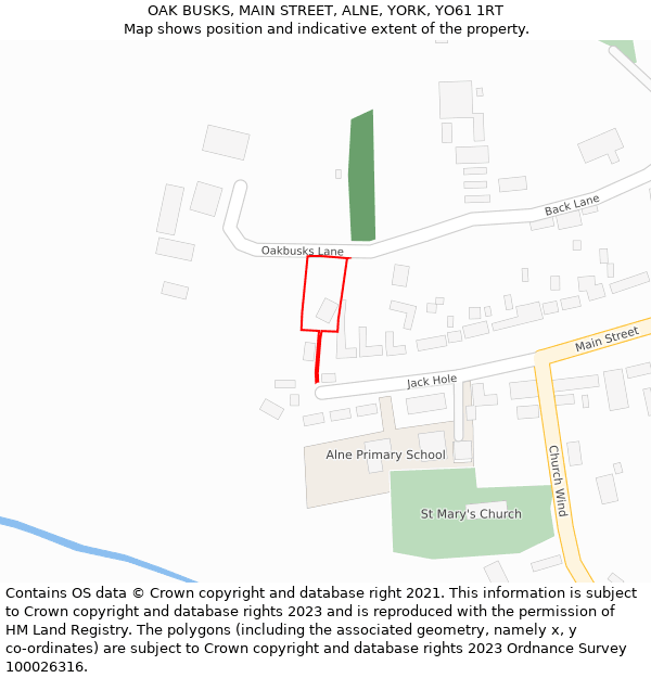 OAK BUSKS, MAIN STREET, ALNE, YORK, YO61 1RT: Location map and indicative extent of plot