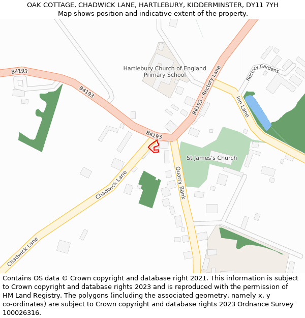 OAK COTTAGE, CHADWICK LANE, HARTLEBURY, KIDDERMINSTER, DY11 7YH: Location map and indicative extent of plot