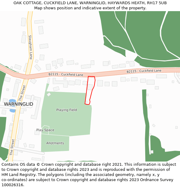 OAK COTTAGE, CUCKFIELD LANE, WARNINGLID, HAYWARDS HEATH, RH17 5UB: Location map and indicative extent of plot