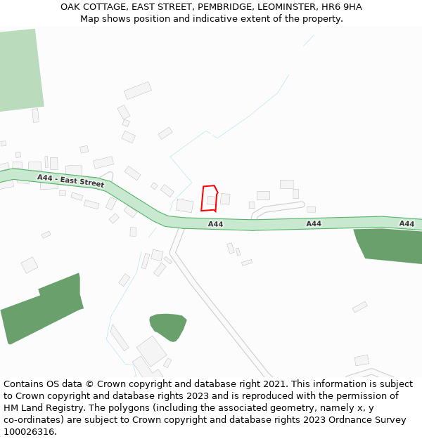 OAK COTTAGE, EAST STREET, PEMBRIDGE, LEOMINSTER, HR6 9HA: Location map and indicative extent of plot