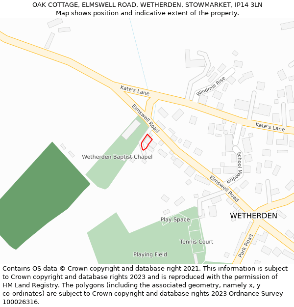 OAK COTTAGE, ELMSWELL ROAD, WETHERDEN, STOWMARKET, IP14 3LN: Location map and indicative extent of plot
