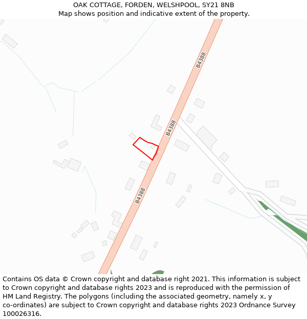 OAK COTTAGE, FORDEN, WELSHPOOL, SY21 8NB: Location map and indicative extent of plot