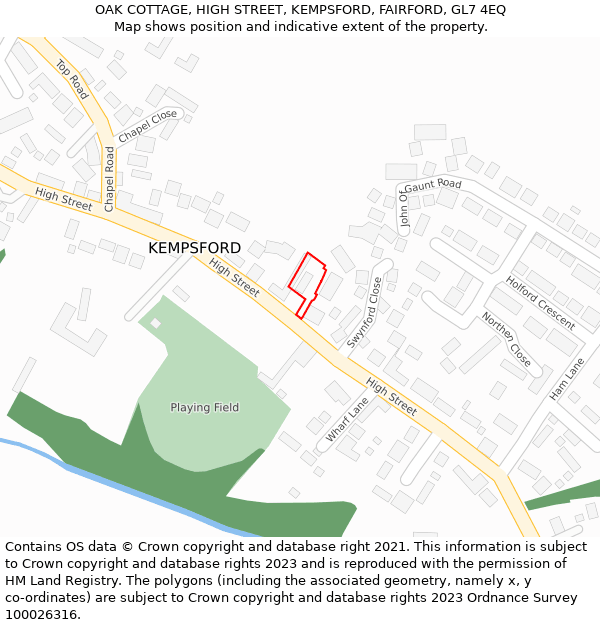 OAK COTTAGE, HIGH STREET, KEMPSFORD, FAIRFORD, GL7 4EQ: Location map and indicative extent of plot