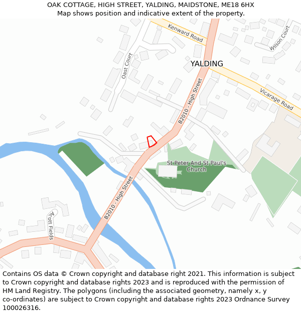 OAK COTTAGE, HIGH STREET, YALDING, MAIDSTONE, ME18 6HX: Location map and indicative extent of plot